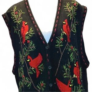 Vtg 90s Christmas Holiday Sweater Vest Cardinals Sz 22/24w Cottagecore Party